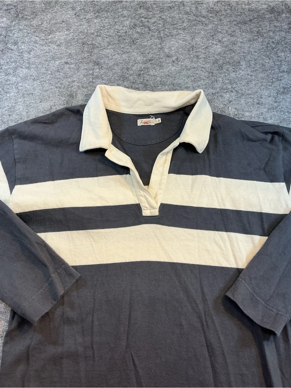 FAHERTY | Casual Elevated Black and Cream Stripe Cotton Rugby Polo Dress Size M